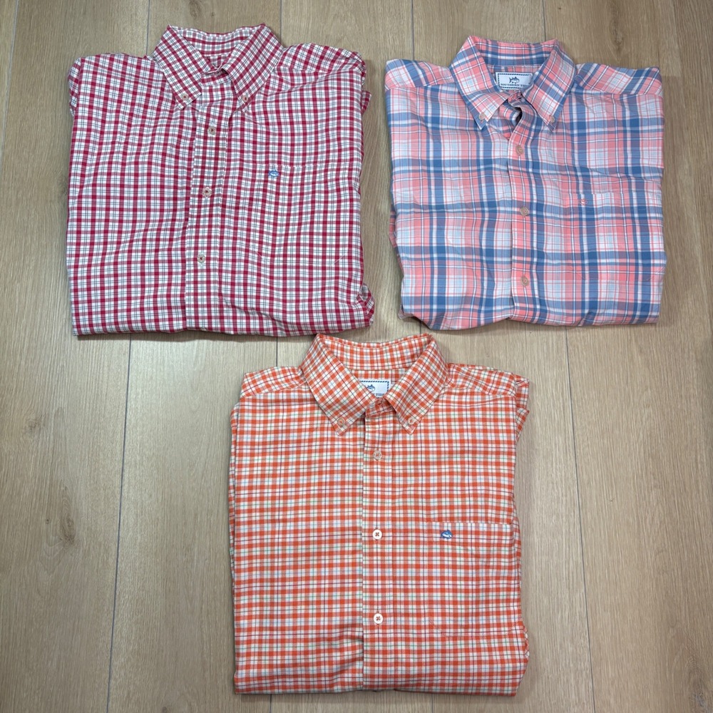 LOT OF 3 - Southern Tide Classic Fit Plaid Gingham Button Down Shirts Medium